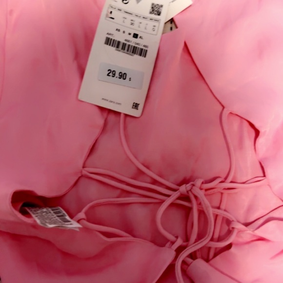 Zara Pink Cropped Lace Up top with Satin Flowy Pant Set - Picture 5 of 5